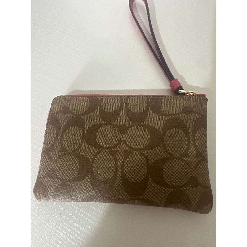 Coach Wristlet Brown Signature Good Times Heart Charm Zip Pouch Bag - Picture 4 of 8